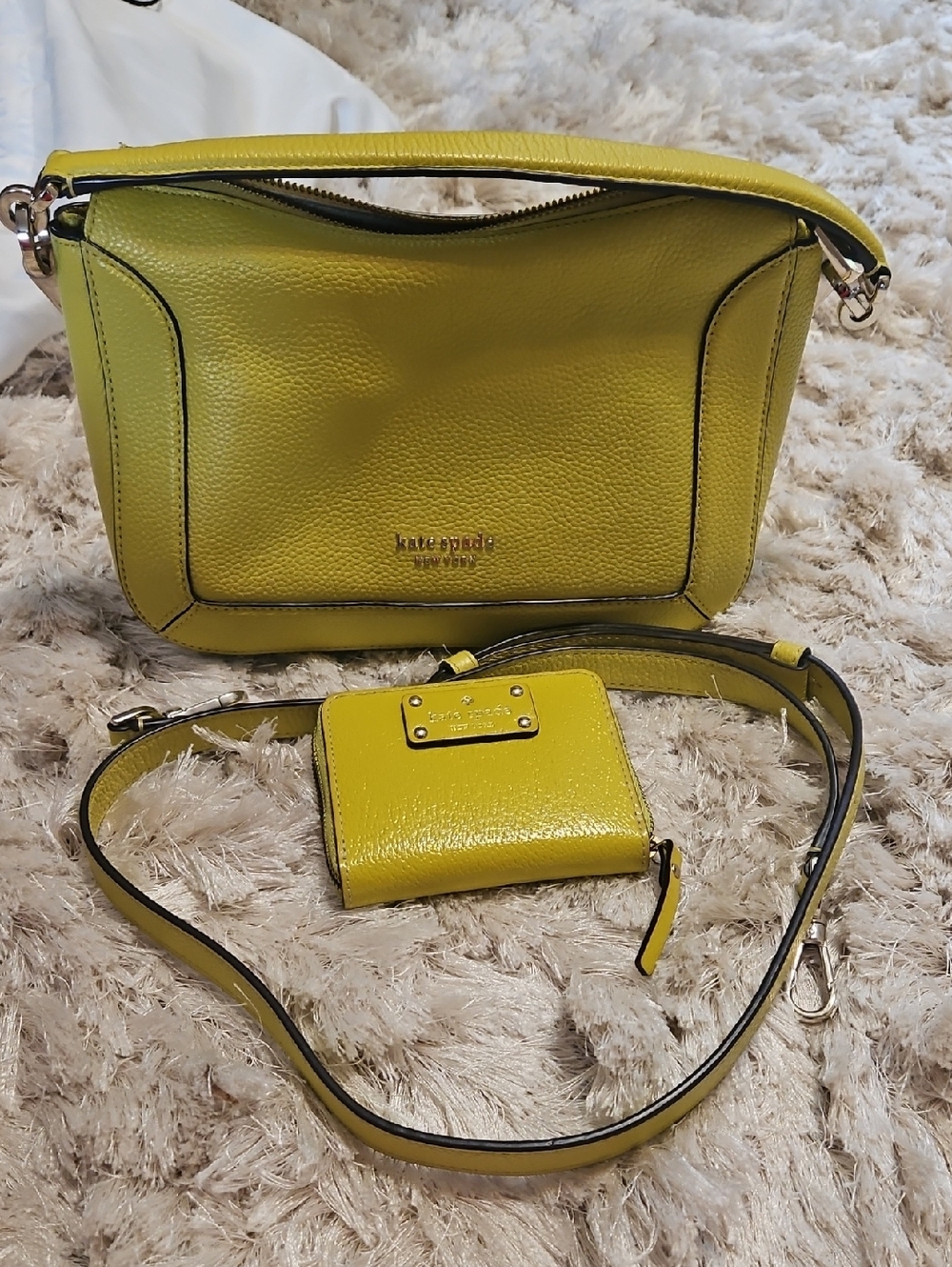 kate spade Yellow Pebbled Leather Shoulder Bag with Matching Wallet